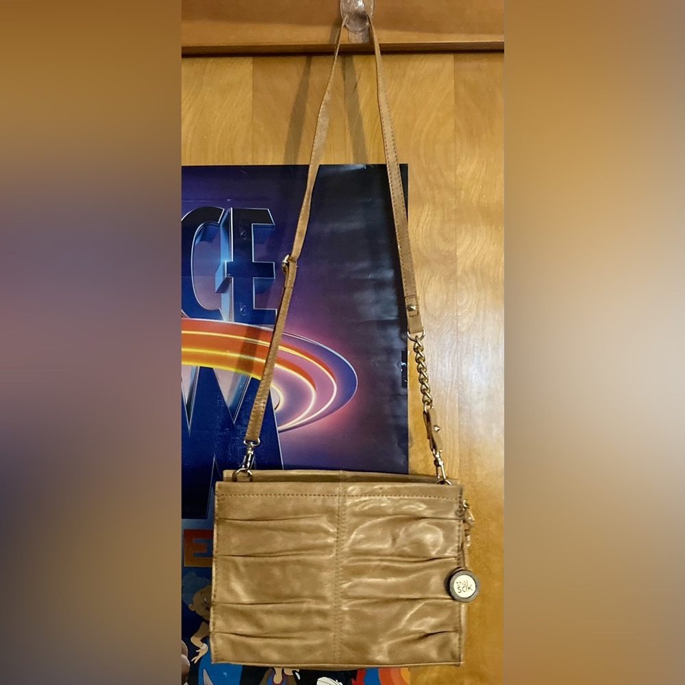 The Sak Tan Brown Crossbody Purse Bag Colorful Interior